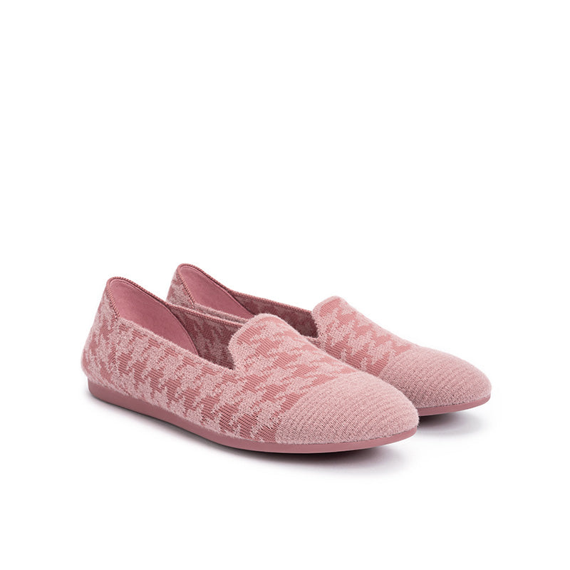 Houndstooth Knit Slip-On Flat Loafers – Round Toe Everyday Flats