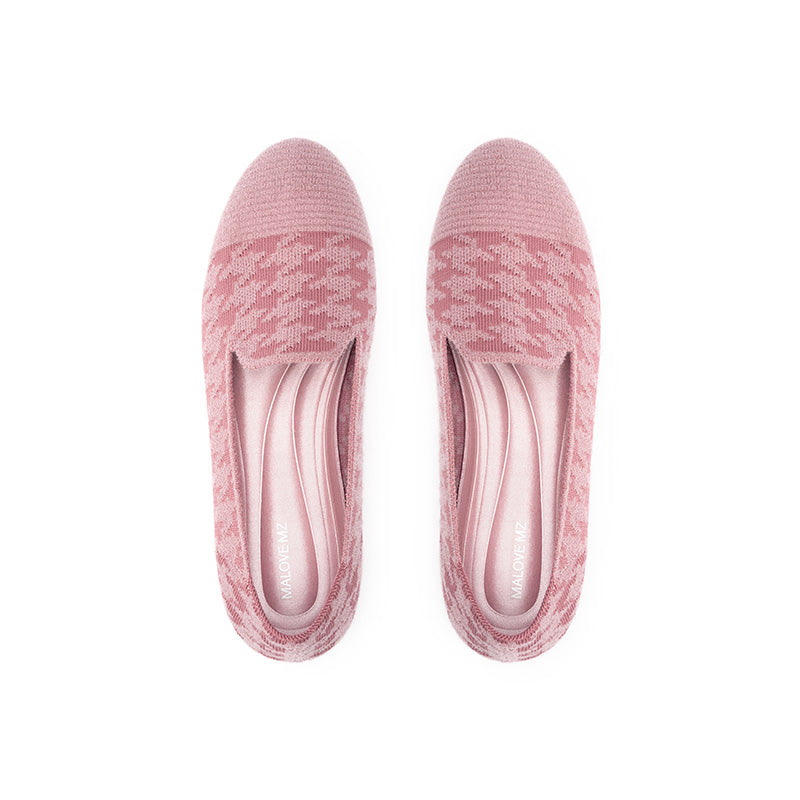 Houndstooth Knit Slip-On Flat Loafers – Round Toe Everyday Flats