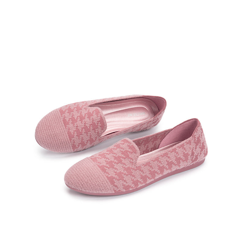 Houndstooth Knit Slip-On Flat Loafers – Round Toe Everyday Flats