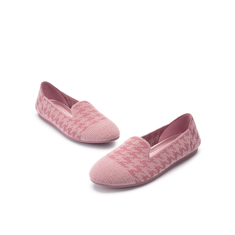 Houndstooth Knit Slip-On Flat Loafers – Round Toe Everyday Flats