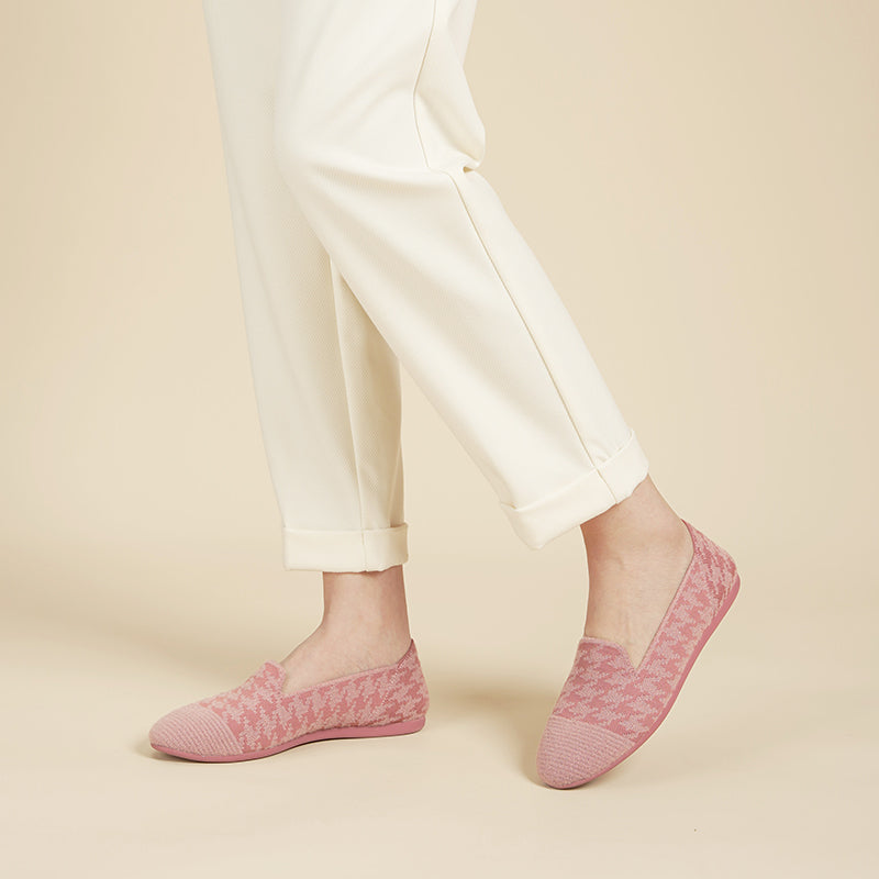 Houndstooth Knit Slip-On Flat Loafers – Round Toe Everyday Flats