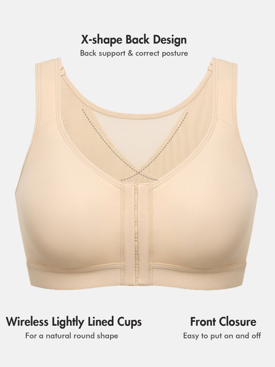 Inbarely Plus Front Closure Posture Wireless Lightly Padded Full Coverage Bra