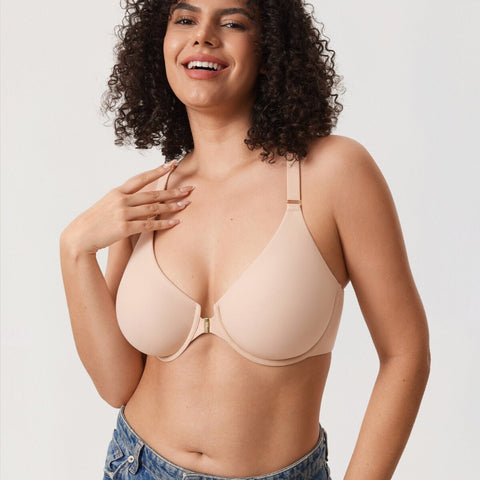 Inbarely Plus Front Closure Racerback Full Coverage Unlined Underwire Bra
