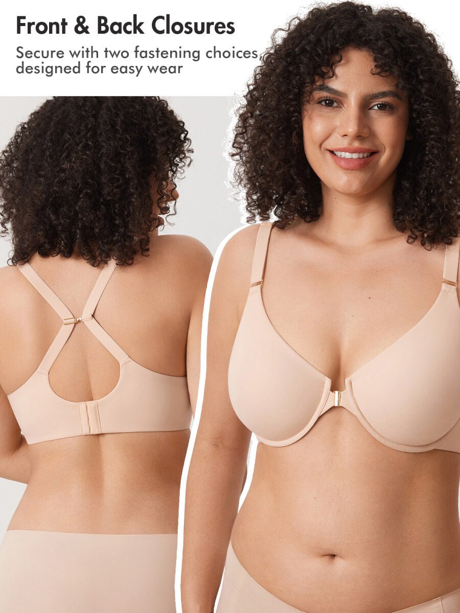 Inbarely Plus Front Closure Racerback Full Coverage Unlined Underwire Bra