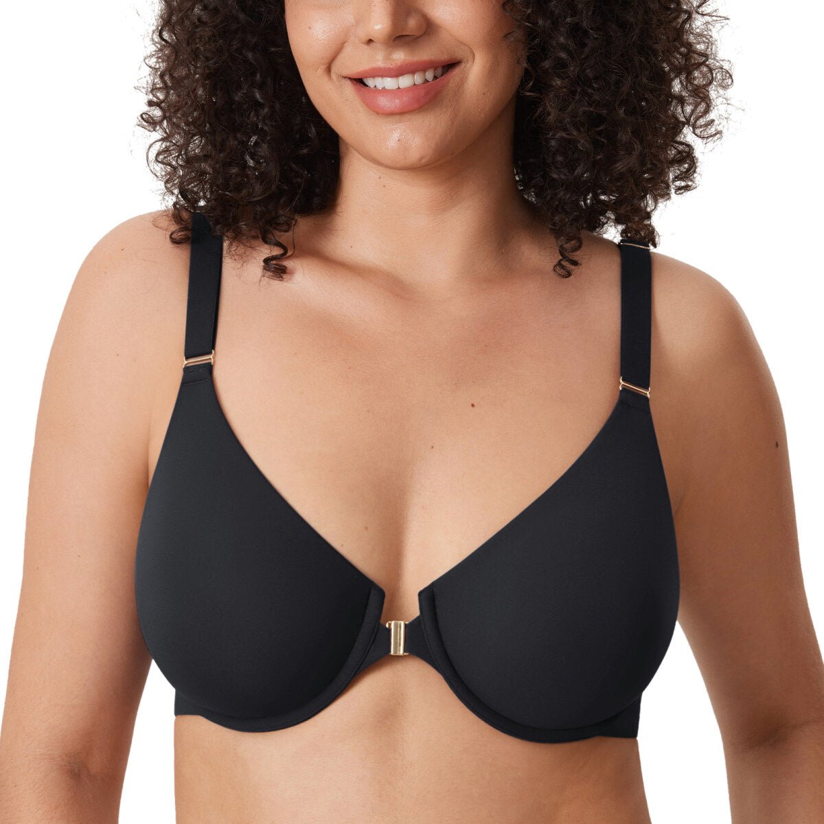 Inbarely Plus Front Closure Racerback Full Coverage Unlined Underwire Bra