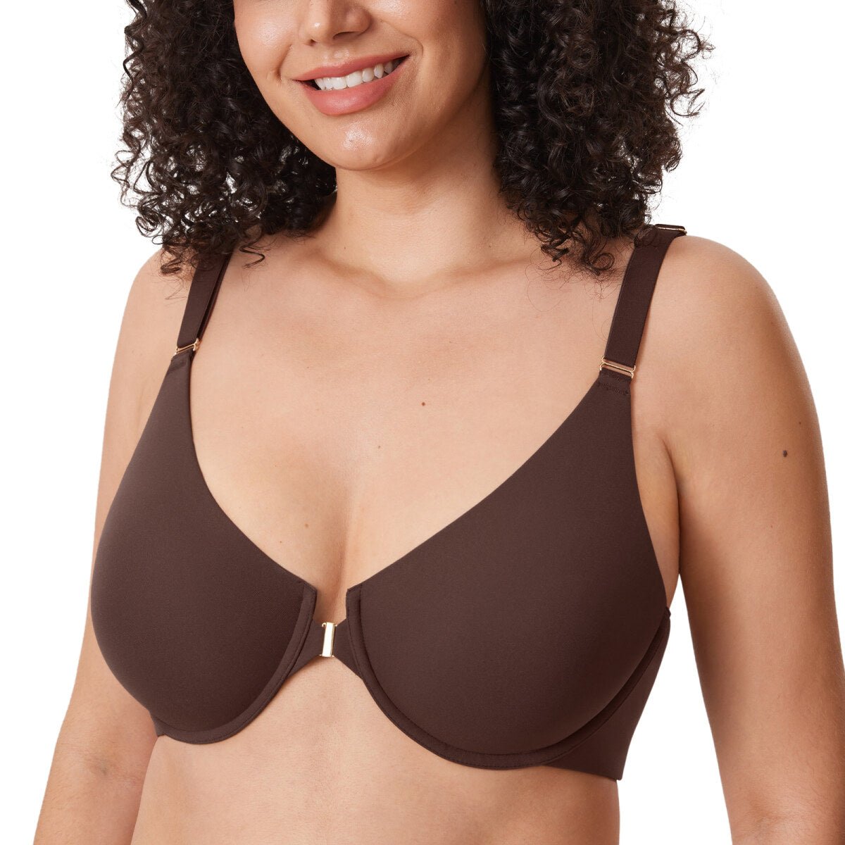 Inbarely Plus Front Closure Racerback Full Coverage Unlined Underwire Bra