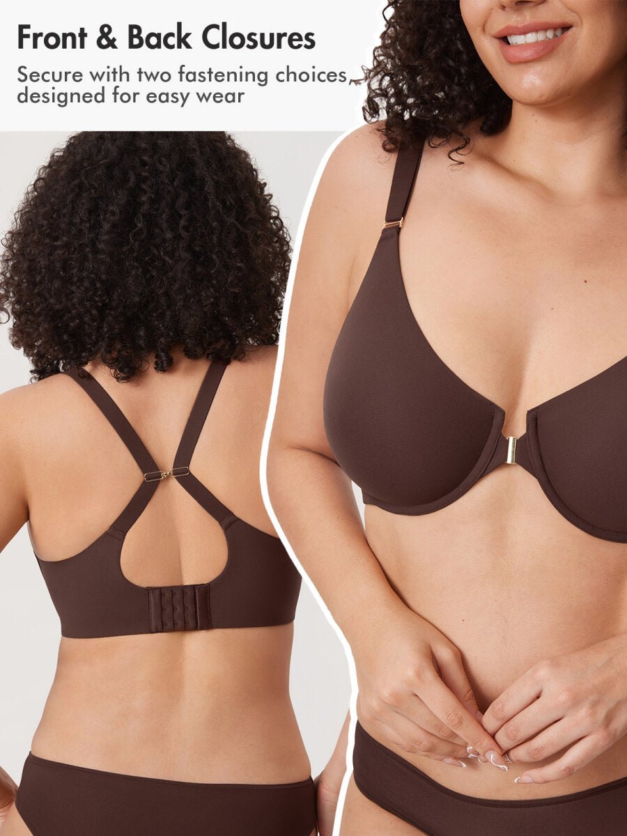 Inbarely Plus Front Closure Racerback Full Coverage Unlined Underwire Bra