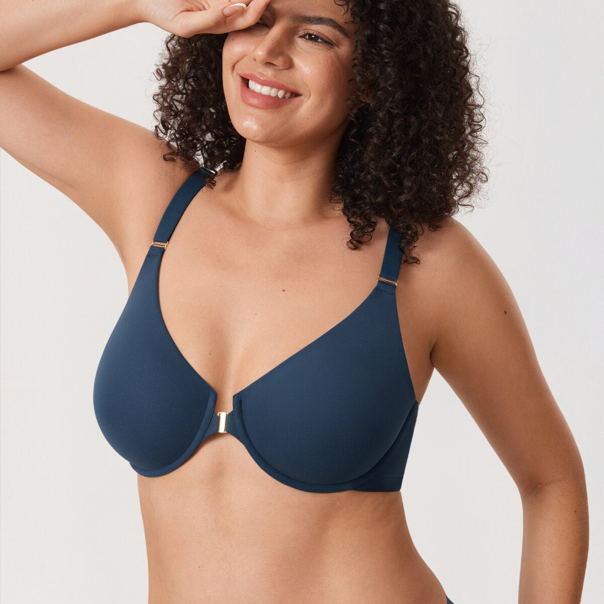 Inbarely Plus Front Closure Racerback Full Coverage Unlined Underwire Bra