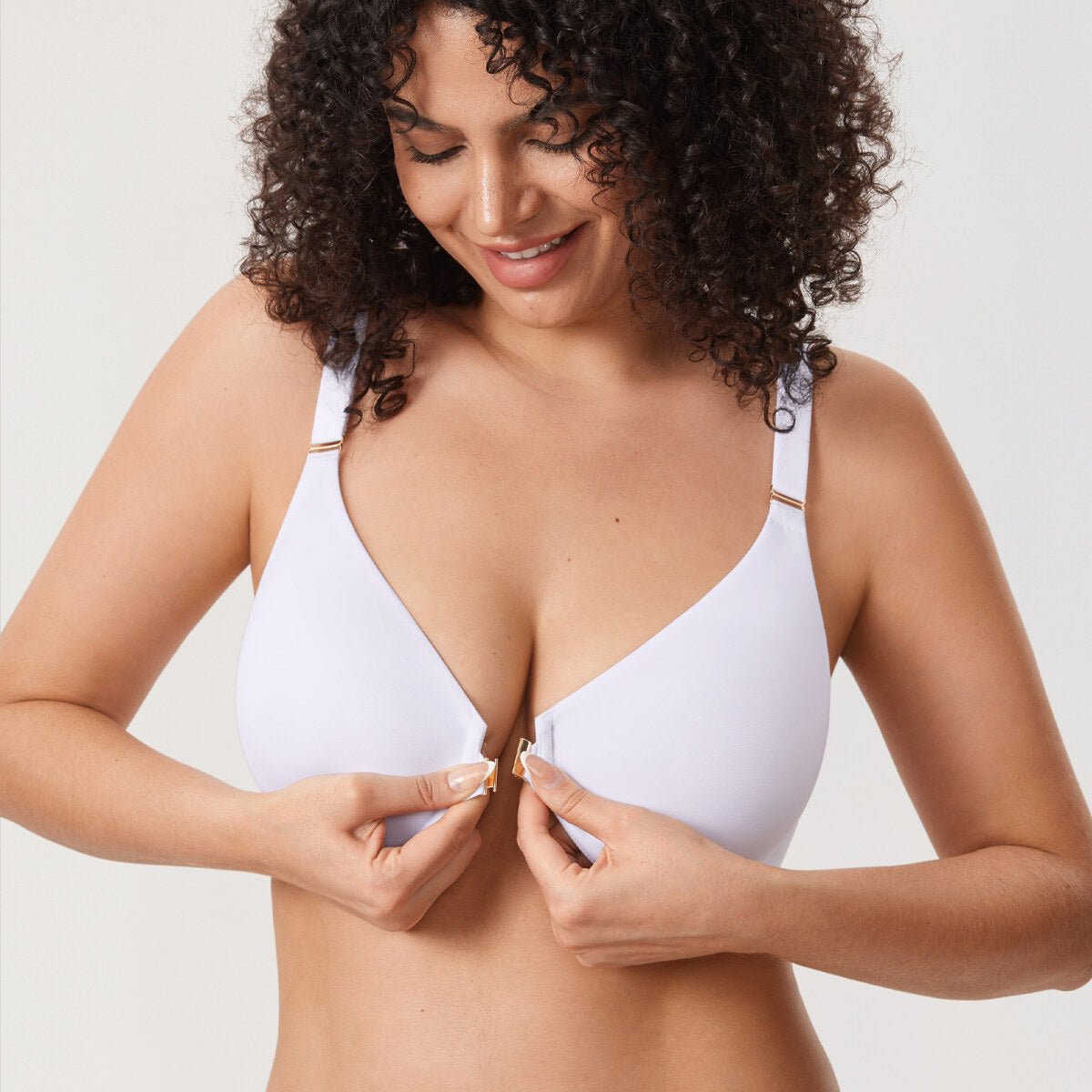 Inbarely Plus Front Closure Racerback Full Coverage Unlined Underwire Bra