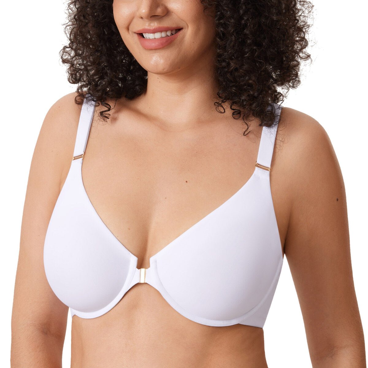 Inbarely Plus Front Closure Racerback Full Coverage Unlined Underwire Bra