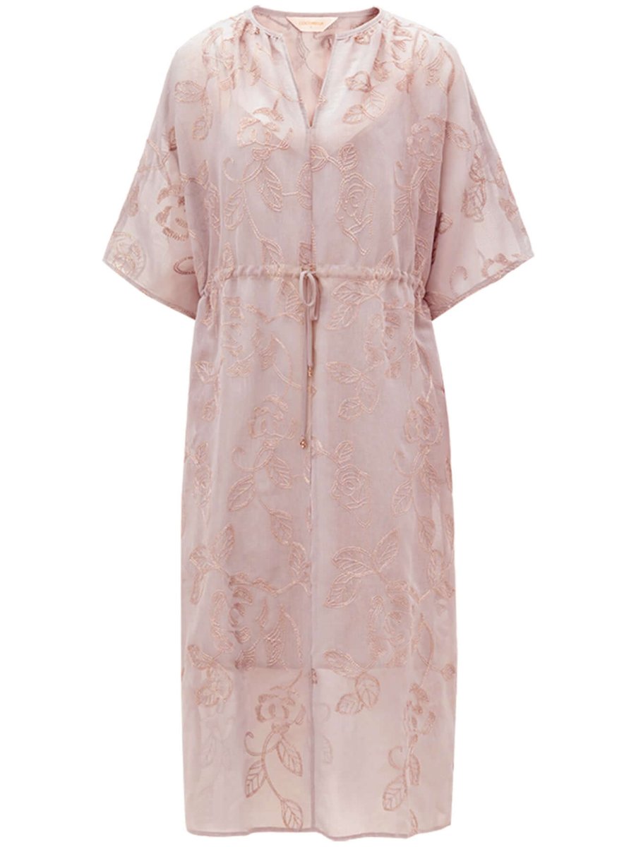 intricate glitter embroidered two piece dress all pink 4