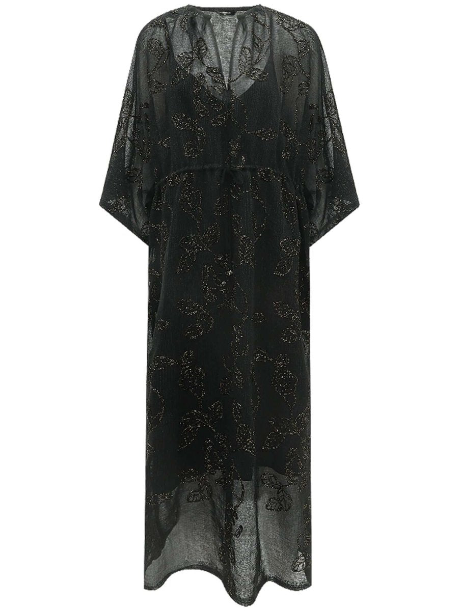 intricate glitter embroidered two piece dress all black 4