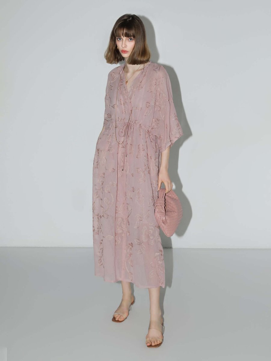 intricate glitter embroidered two piece dress all pink 3