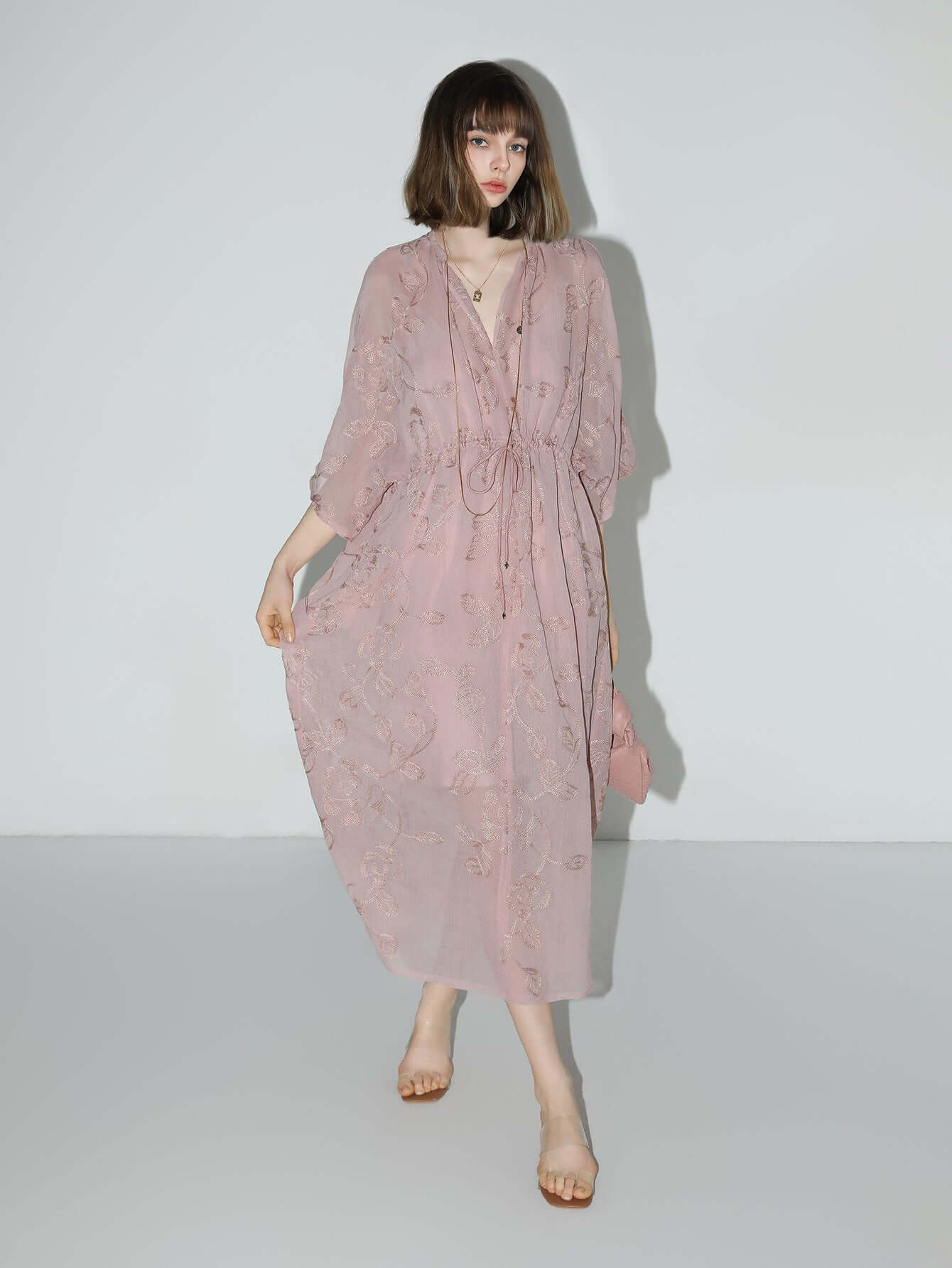 intricate glitter embroidered two piece dress all pink 2