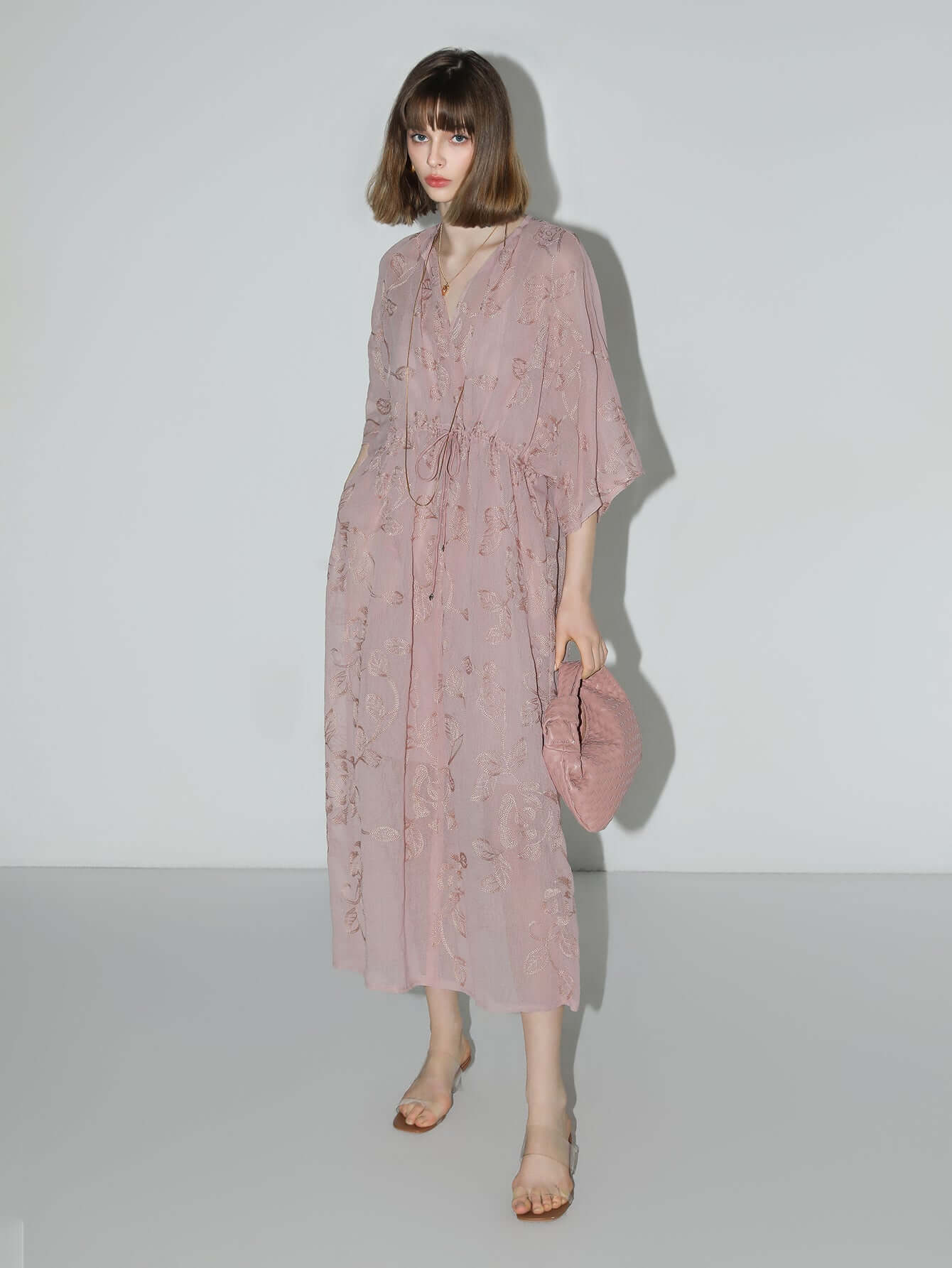 intricate glitter embroidered two piece dress all pink 3