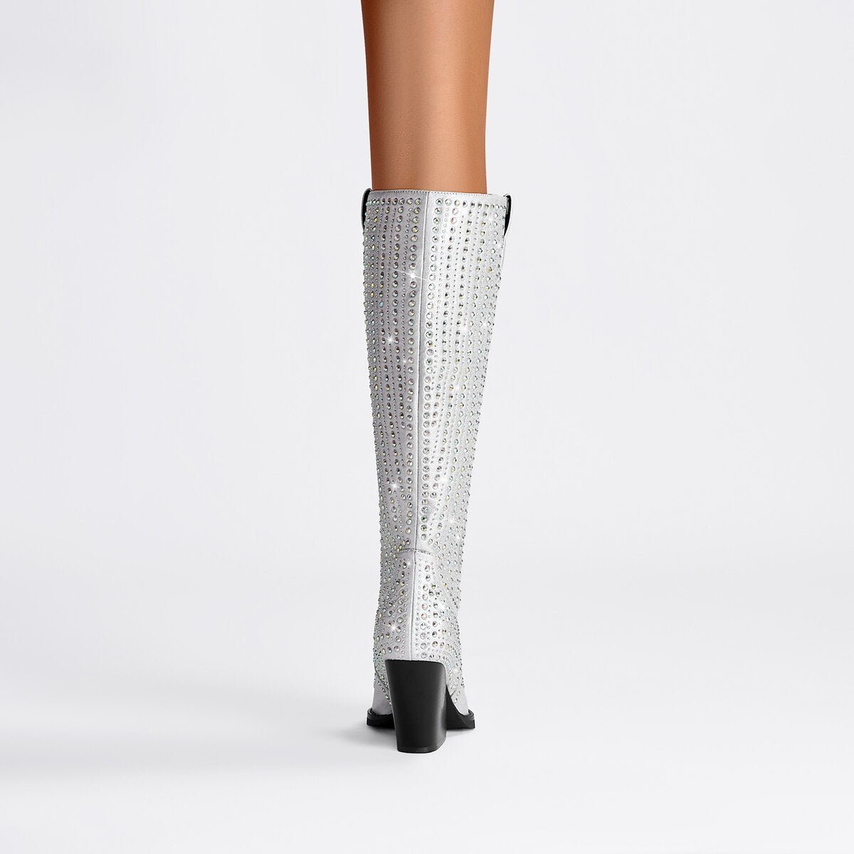 Iridescent Rhinestone Metallic Western Knee High Boots