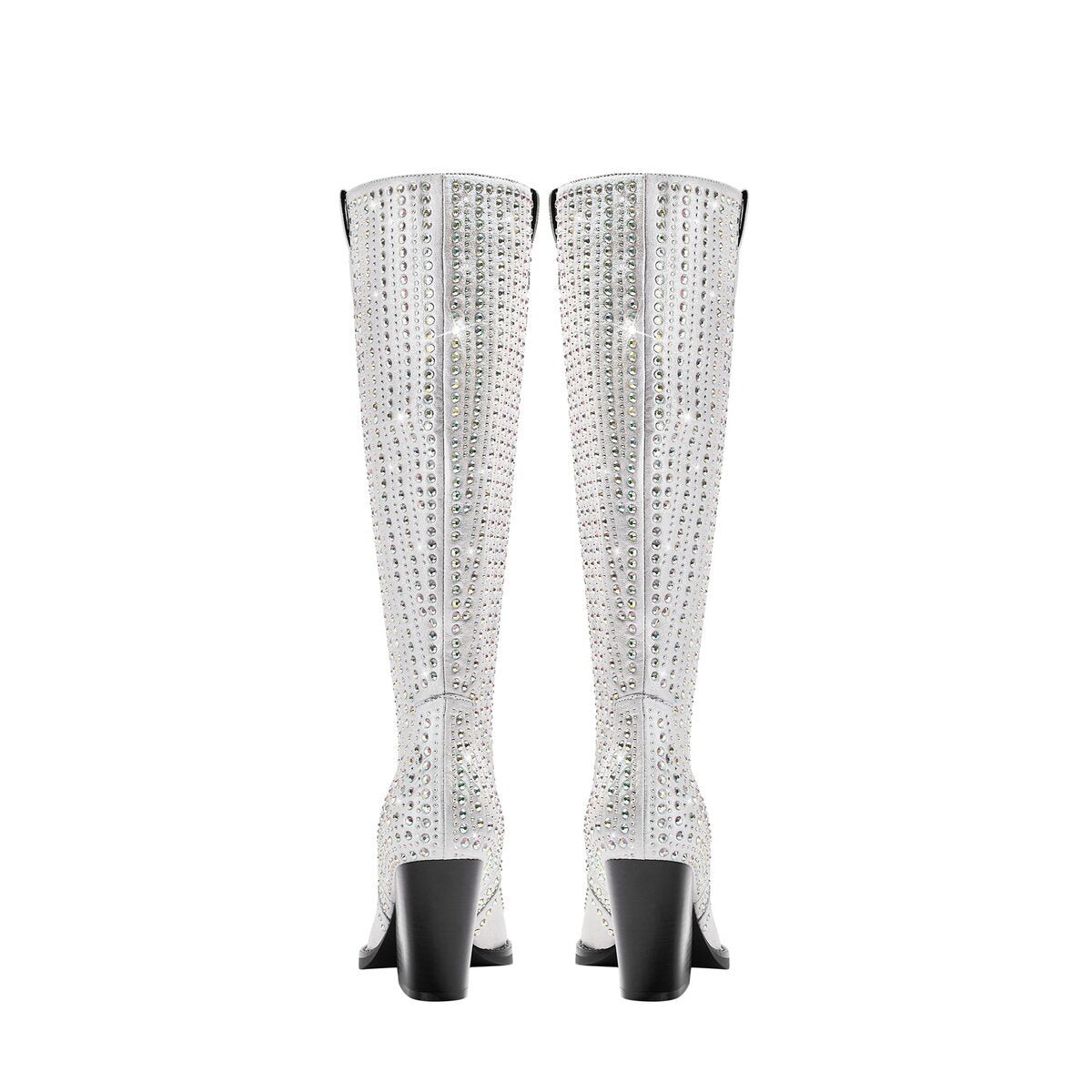 Iridescent Rhinestone Metallic Western Knee High Boots