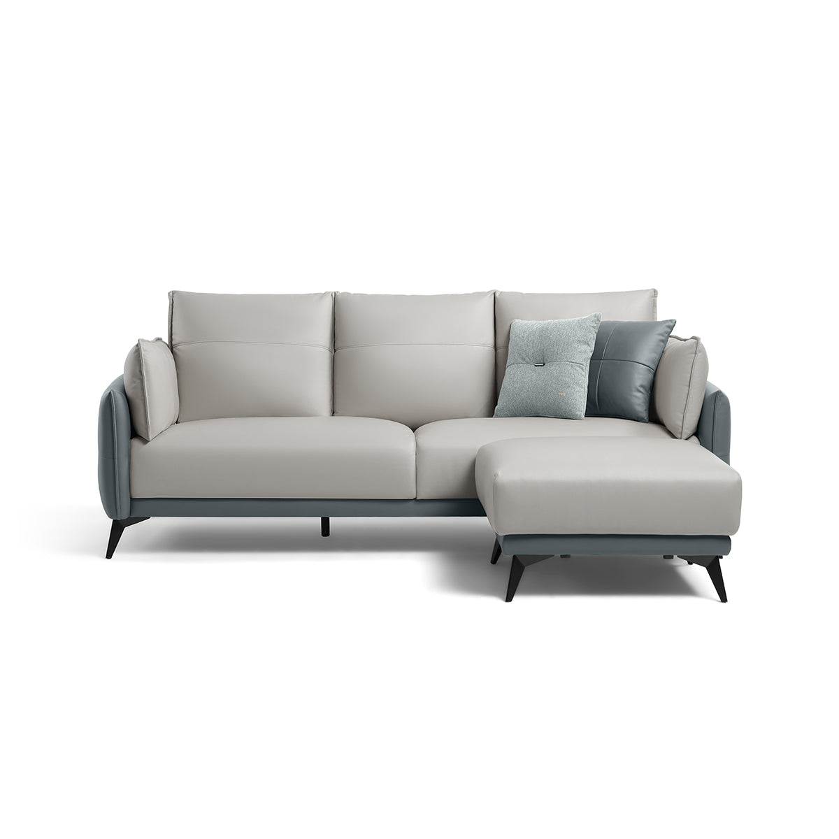 italian 3 seater minimalist style sofa with ottoman blue 2