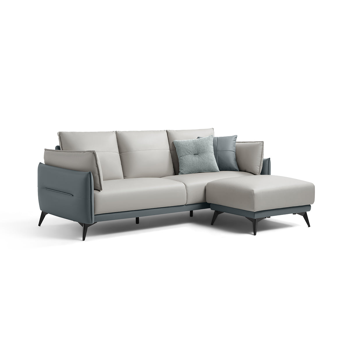 italian 3 seater minimalist style sofa with ottoman blue 3