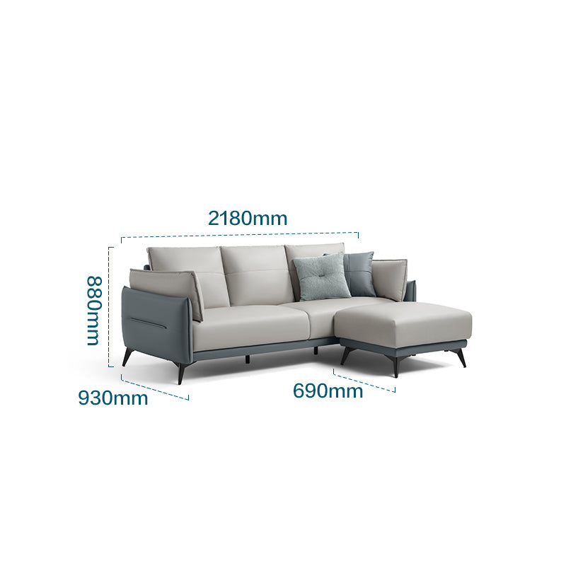 italian 3 seater minimalist style sofa with ottoman blue 4