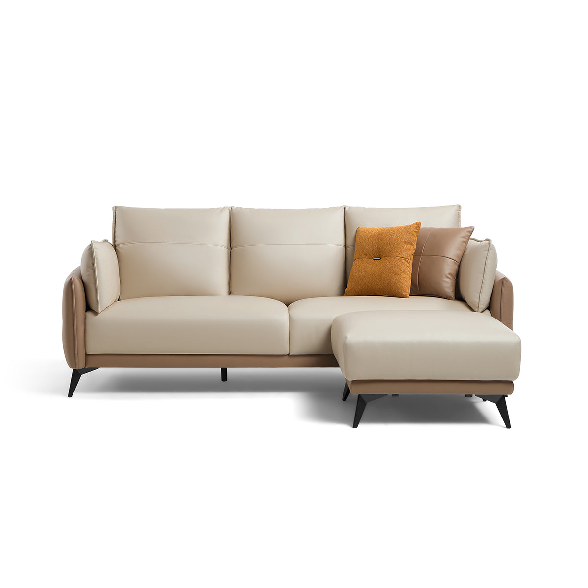italian 3 seater minimalist style sofa with ottoman brown 2