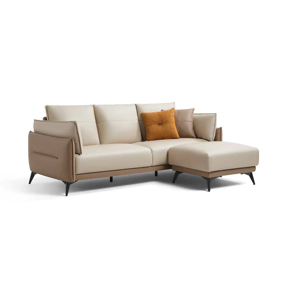 italian 3 seater minimalist style sofa with ottoman brown 3