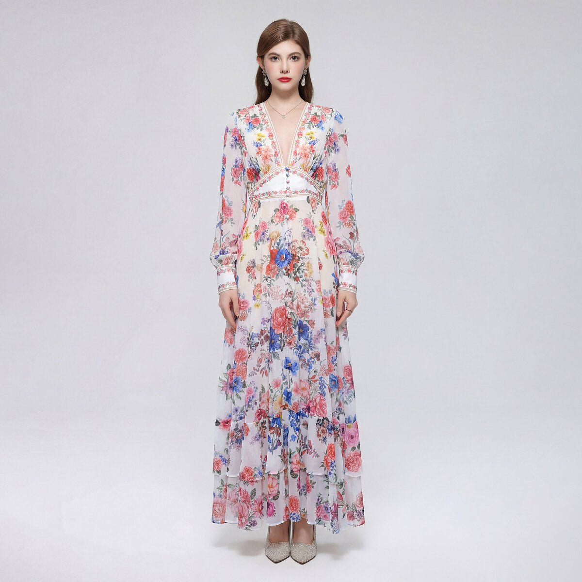 Ivory Floral Bouquet Maxi Dress