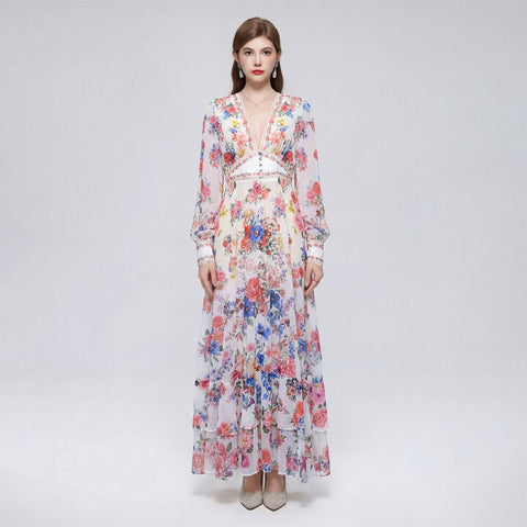 Ivory Floral Bouquet Maxi Dress