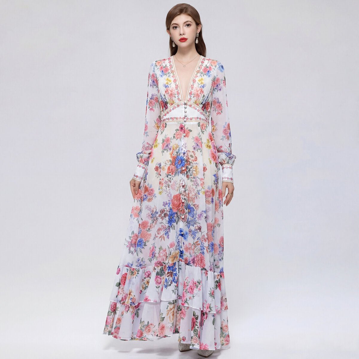 Ivory Floral Bouquet Maxi Dress