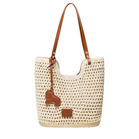 Ivory Sand Crochet Knit Tote Shoulder Bag