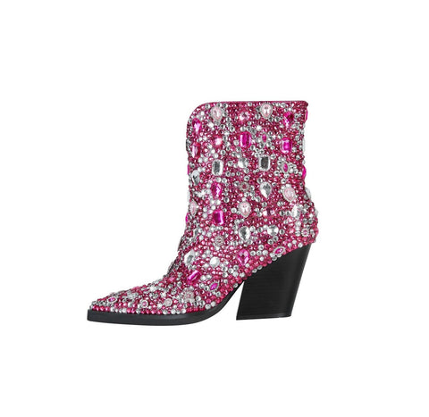 Jeweled Rhinestone Pointed Toe Western Ankle Boots