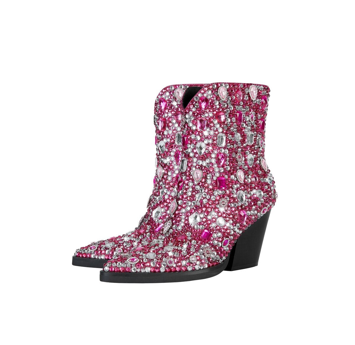 Jeweled Rhinestone Pointed Toe Western Ankle Boots