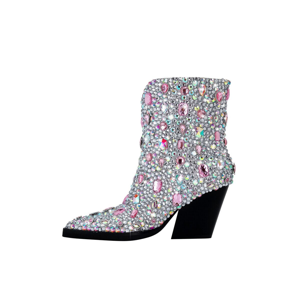 Jeweled Rhinestone Pointed Toe Western Ankle Boots