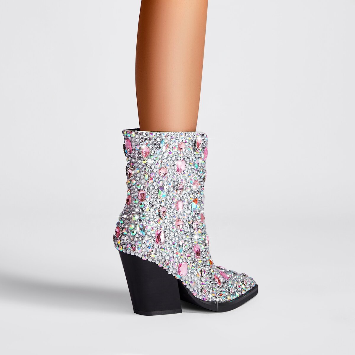 Jeweled Rhinestone Pointed Toe Western Ankle Boots