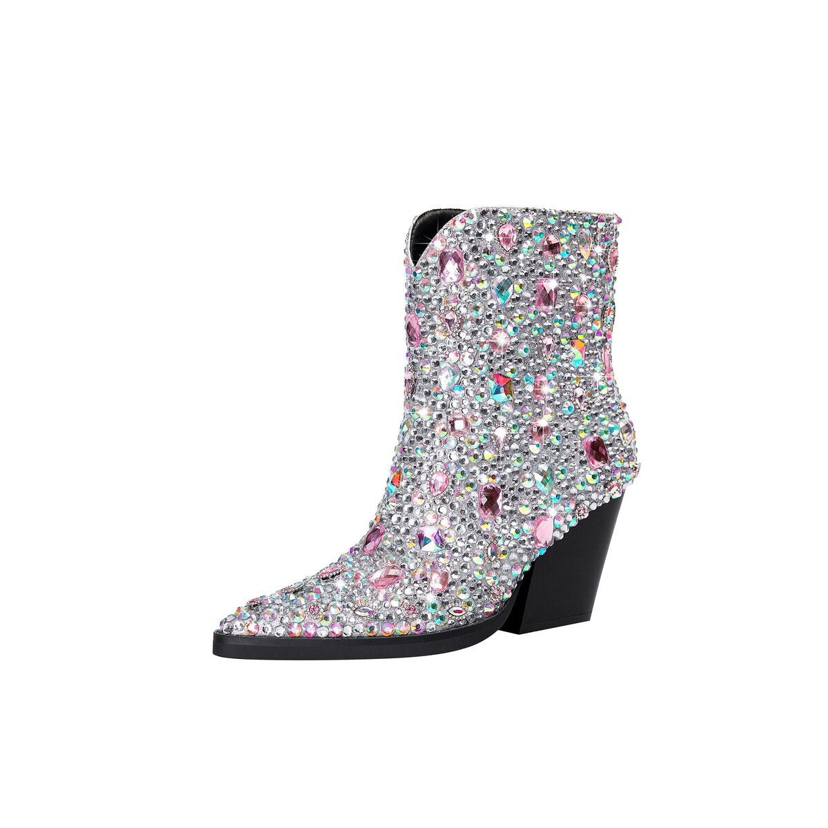 Jeweled Rhinestone Pointed Toe Western Ankle Boots