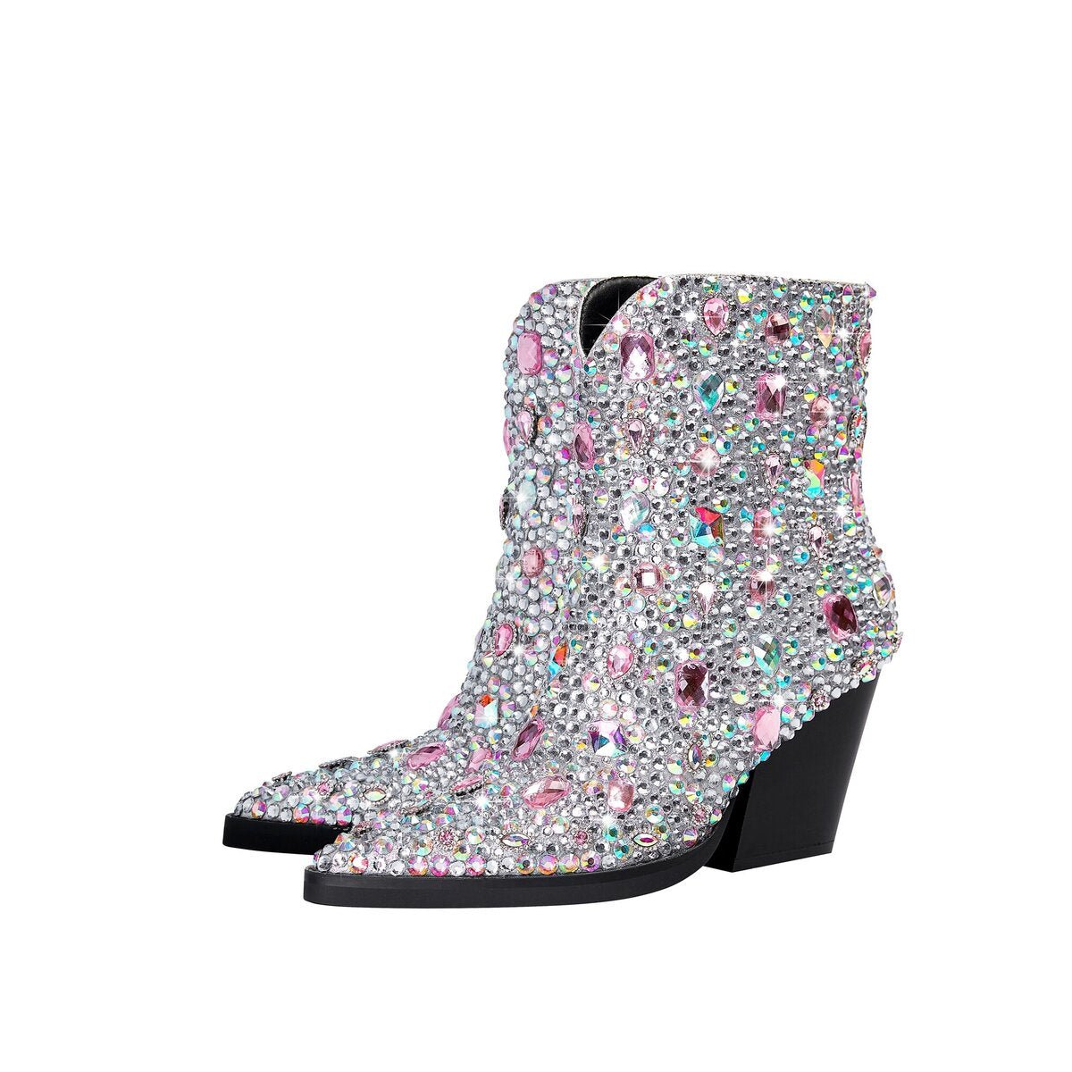 Jeweled Rhinestone Pointed Toe Western Ankle Boots