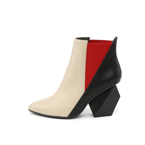 Katie Paneled Pointed Toe Block Heel Boots