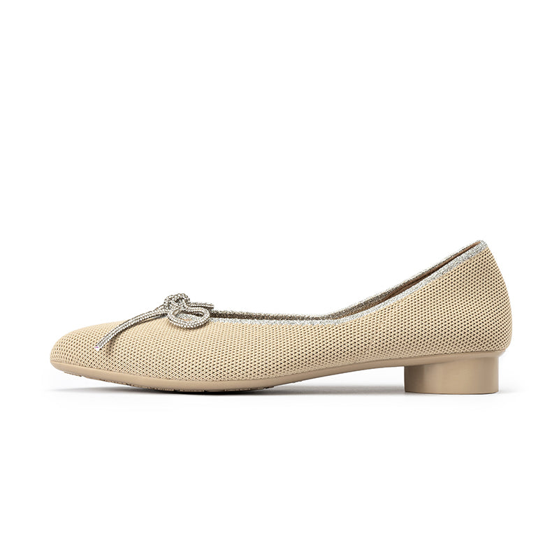 kelly pointed toe rhinestone bow low heel flats all beige 1