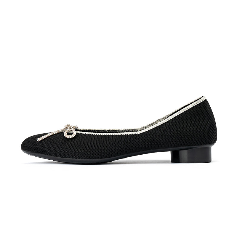 kelly pointed toe rhinestone bow low heel flats all black 1