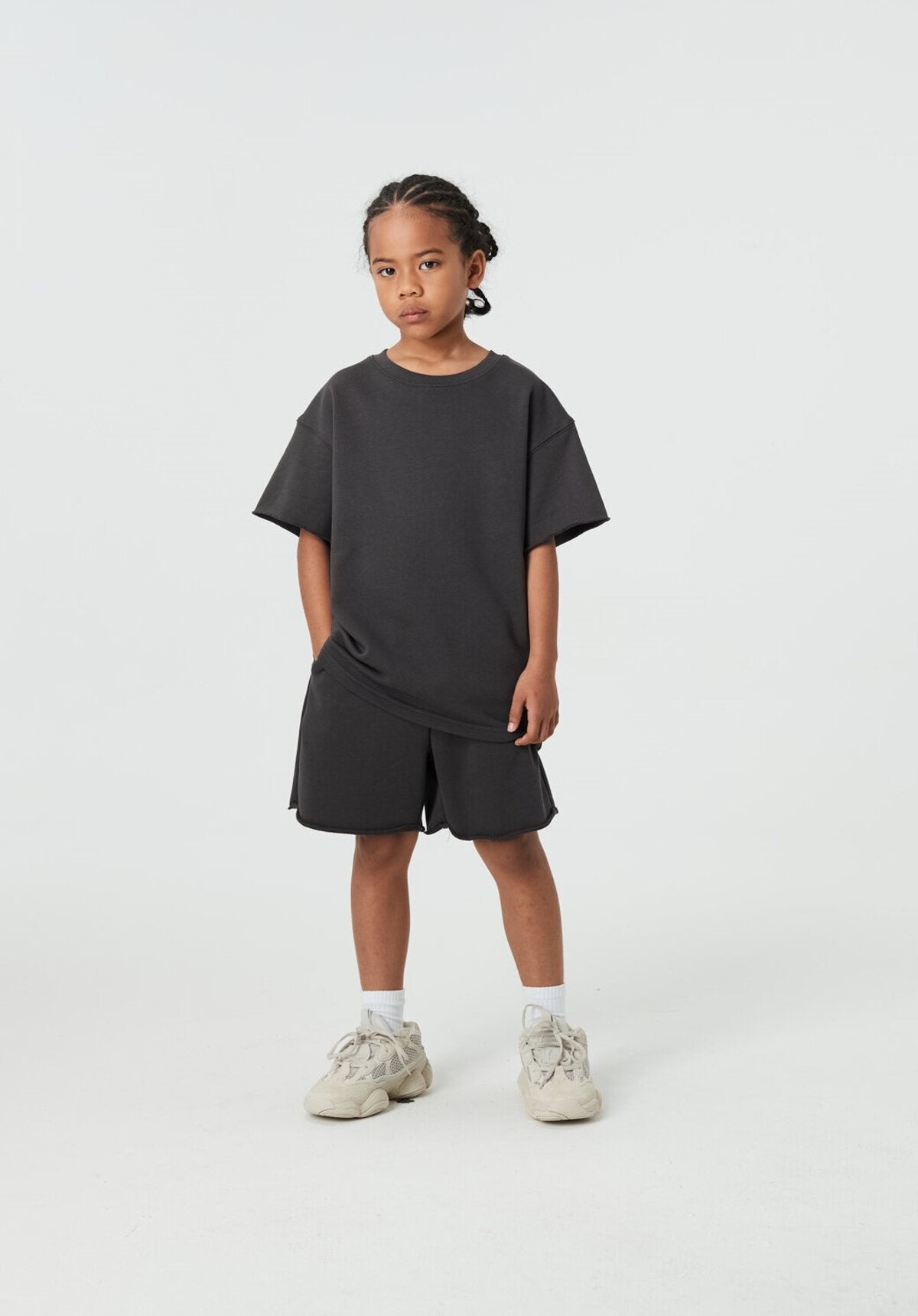 Kids APLUS DMINUS Bermuda Distressed Boxy T-Shirt – 100% Cotton Raw-Edge Relaxed Tee