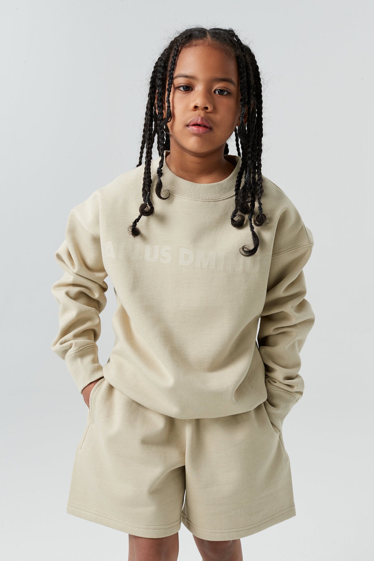 Kids APLUS DMINUS Bold Logo Crewneck Sweatshirt – Structured Thin Fleece Sports Casual Pullover