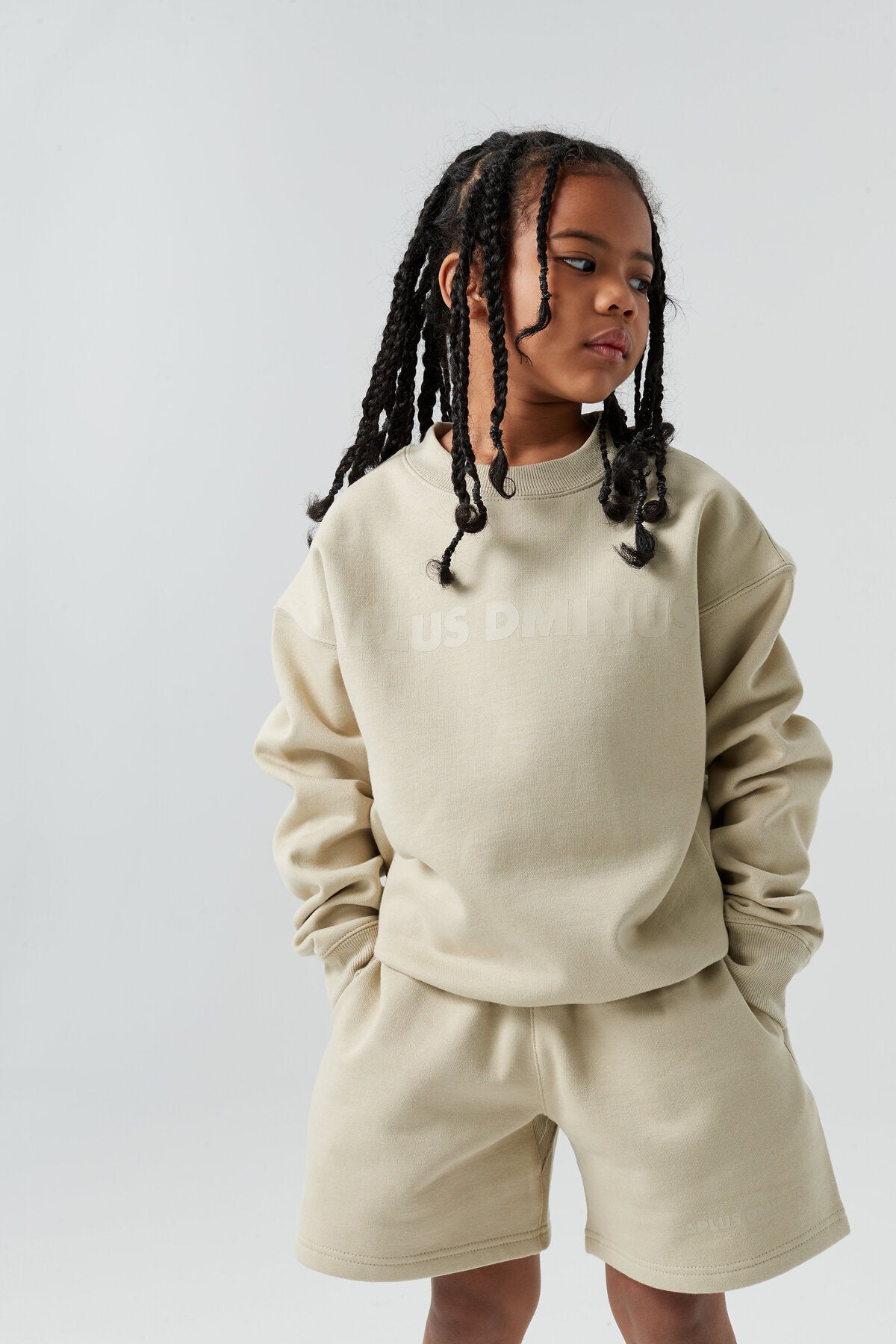 Kids APLUS DMINUS Bold Logo Crewneck Sweatshirt – Structured Thin Fleece Sports Casual Pullover