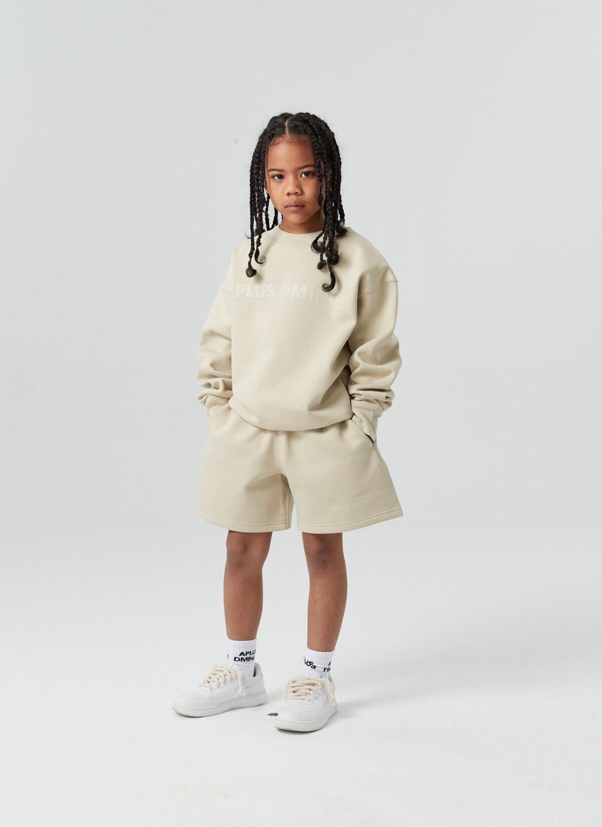 Kids APLUS DMINUS Bold Logo Crewneck Sweatshirt – Structured Thin Fleece Sports Casual Pullover