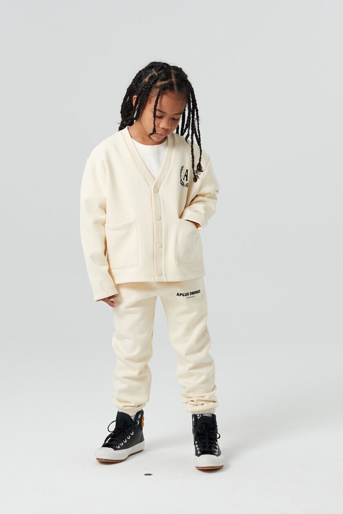 Kids APLUS DMINUS Campus Logo Knit Cardigan – Structured Snap-Front Lightweight Jacket