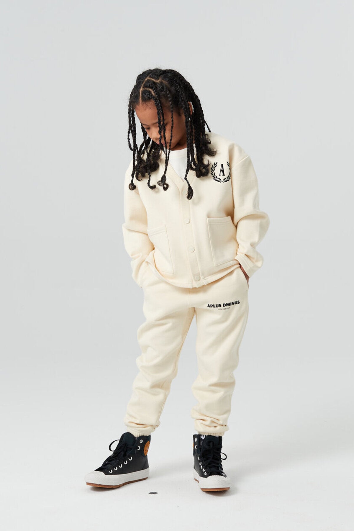 Kids APLUS DMINUS Campus Logo Knit Cardigan – Structured Snap-Front Lightweight Jacket