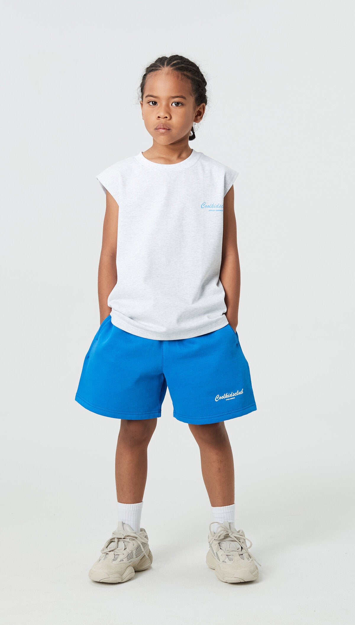 Kids APLUS DMINUS Coolkidsclub Script Logo Sleeveless T-Shirt – 100% Cotton Boxy Muscle Tee