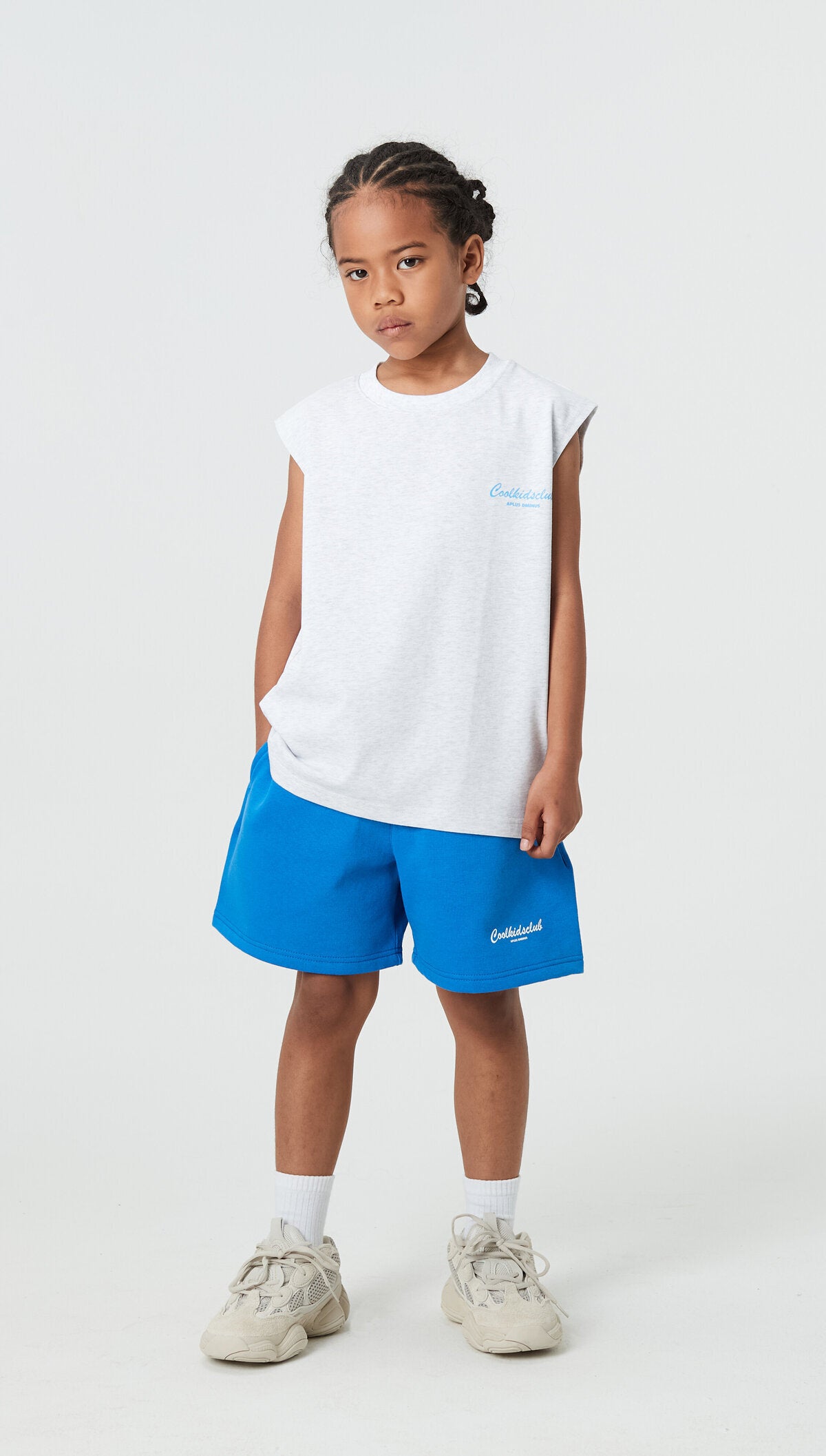 Kids APLUS DMINUS Coolkidsclub Script Logo Sleeveless T-Shirt – 100% Cotton Boxy Muscle Tee