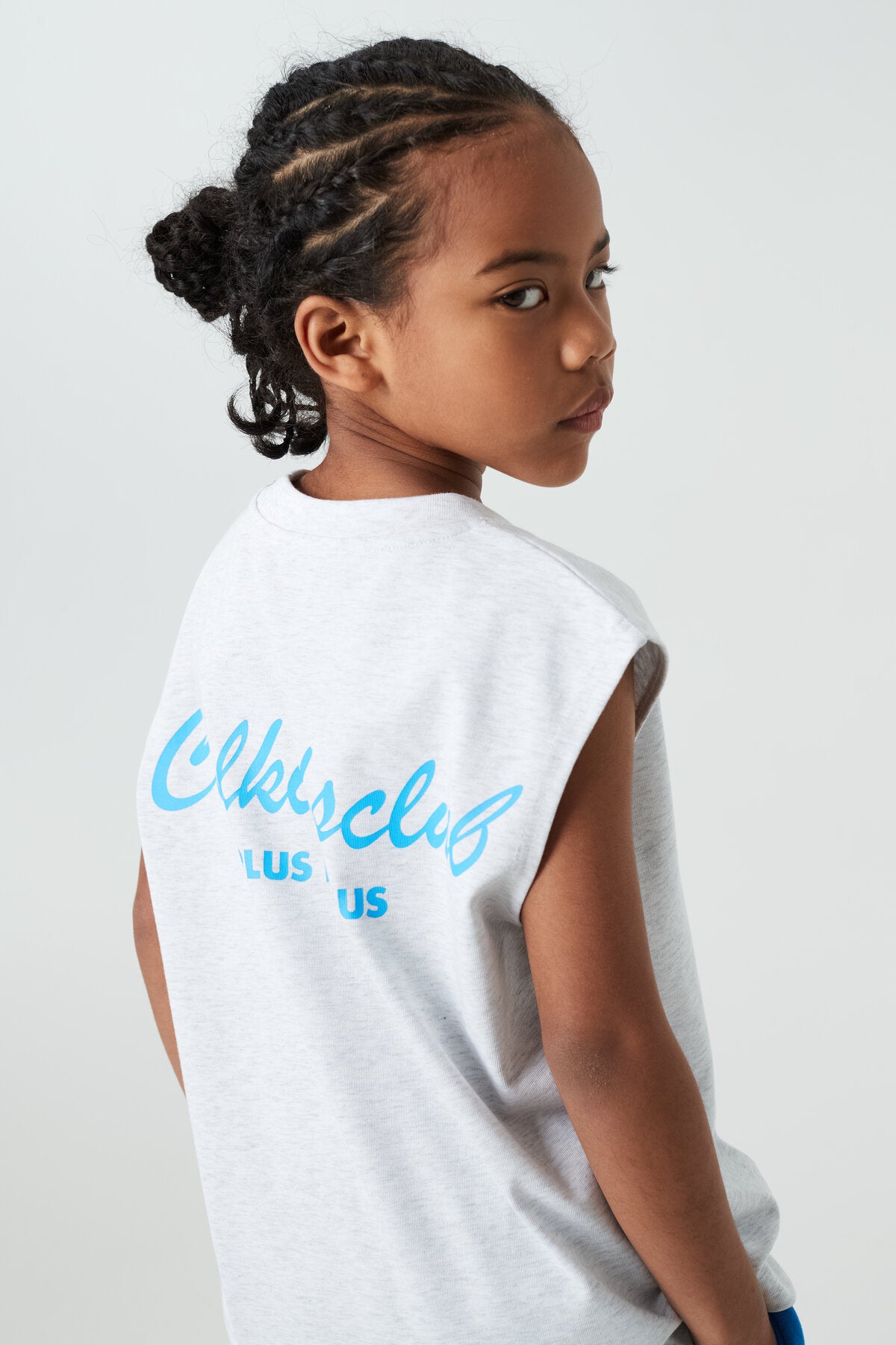 Kids APLUS DMINUS Coolkidsclub Script Logo Sleeveless T-Shirt – 100% Cotton Boxy Muscle Tee