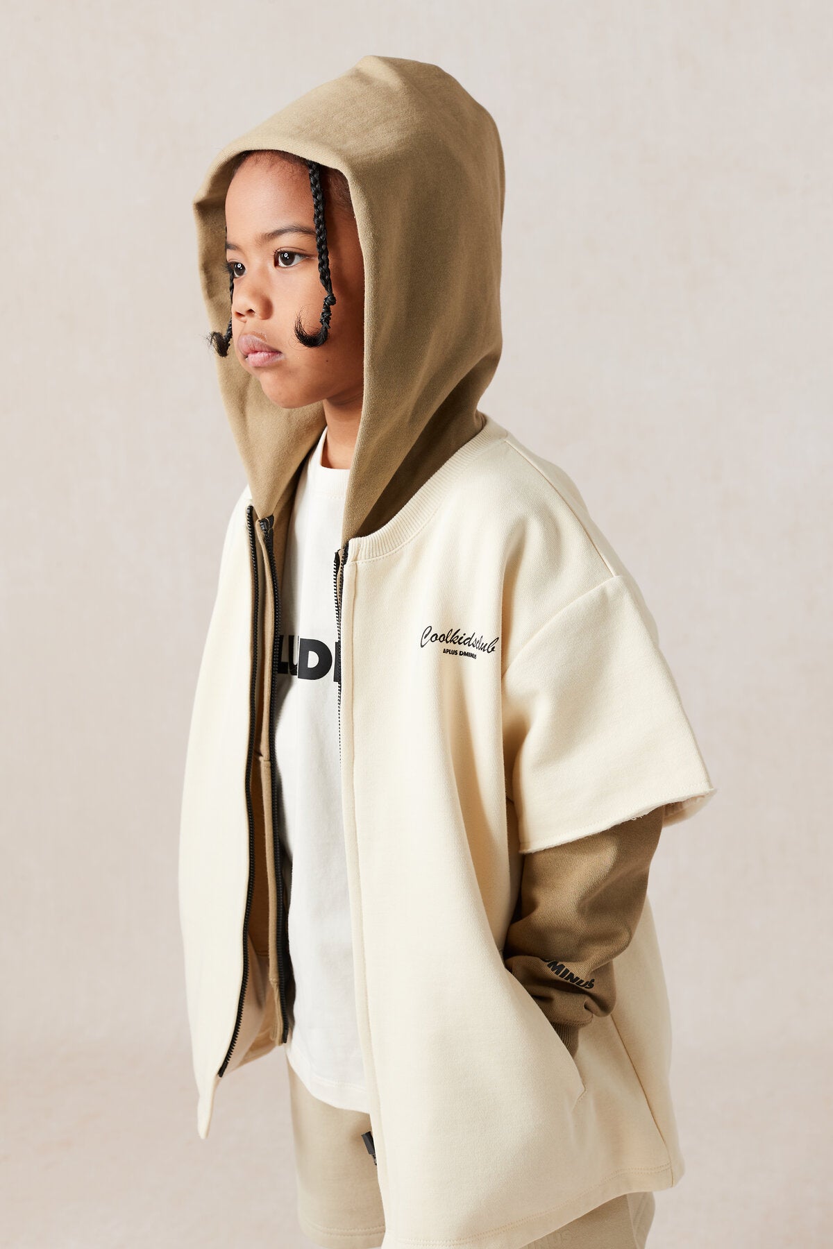 Kids APLUS DMINUS Double-Layer Zip-Up Short Sleeve Jacket – Boxy Structured Layering Outerwear