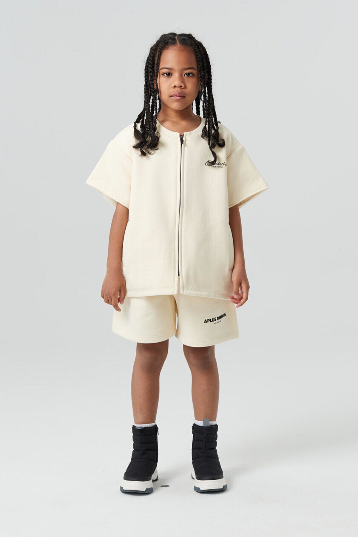 Kids APLUS DMINUS Double-Layer Zip-Up Short Sleeve Jacket – Boxy Structured Layering Outerwear